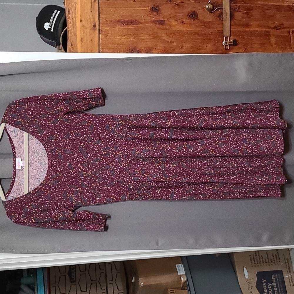LuLaRoe Simply Comfort Dress  Maroon Gold Green Flowers Full Skirt Size‎ M EUC